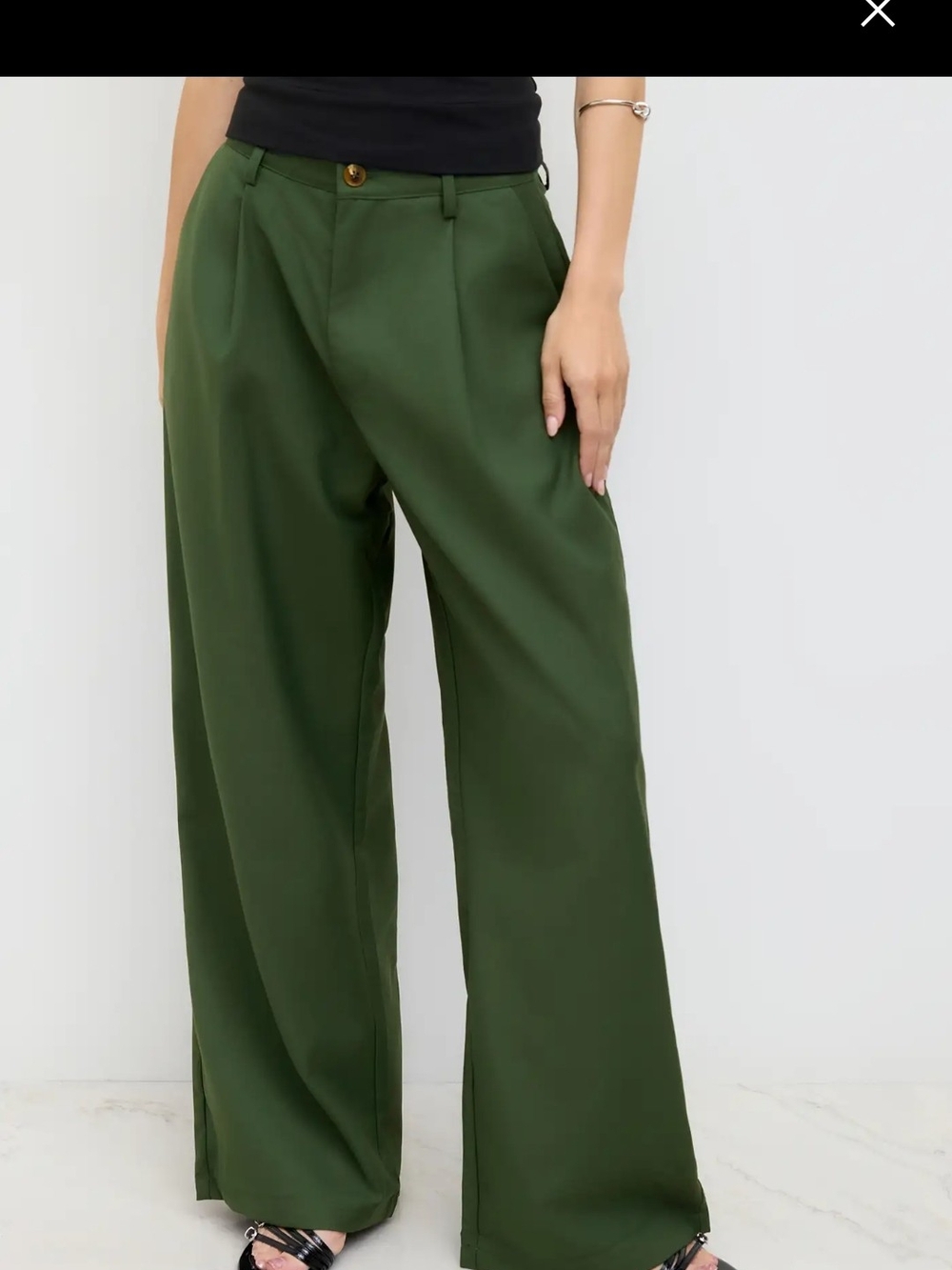 Cider Olive Green Wide-Leg High Waist Trousers